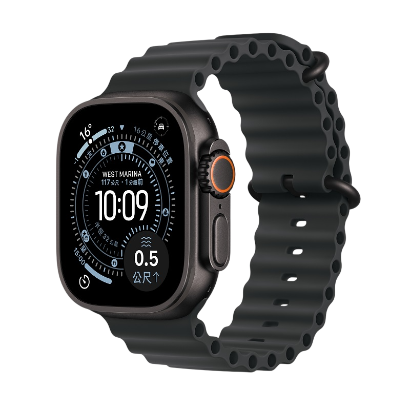 Apple Watch Ultra 3 GPS + LTE 49mm 黑色鈦金屬錶殼搭配黑色海洋錶帶